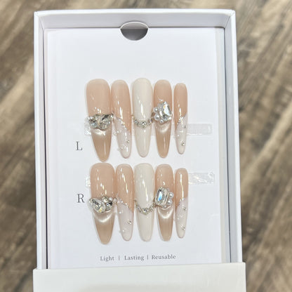 Decorative Press-On Nail Art Set with Luxe Gemstone Accents Acalora