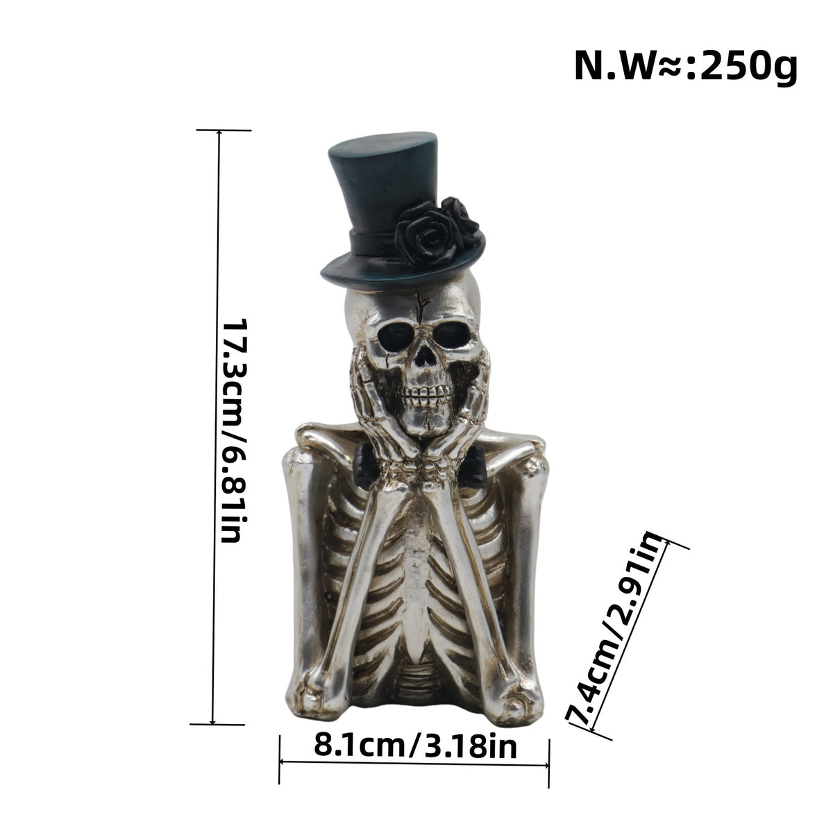Stylish skeleton figure with top hat and black rose Acalora