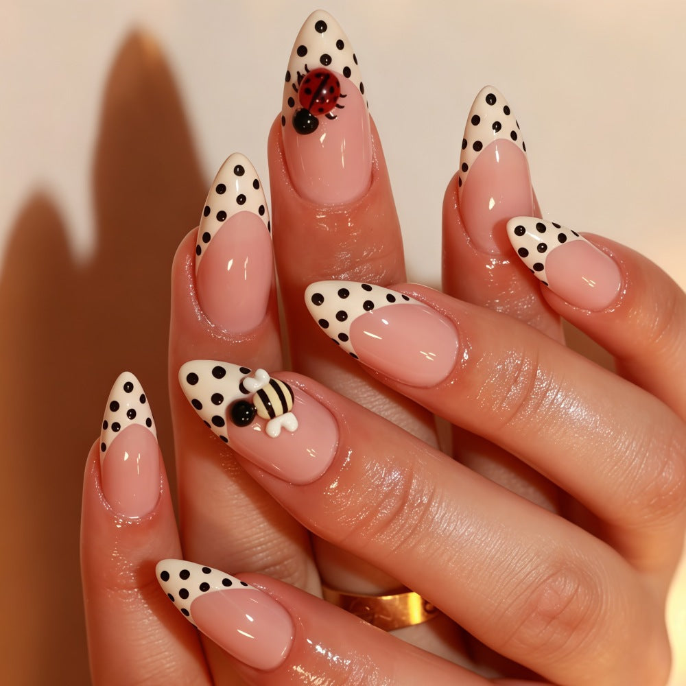 Nail Art Set with playful insect designs and polka dots Acalora