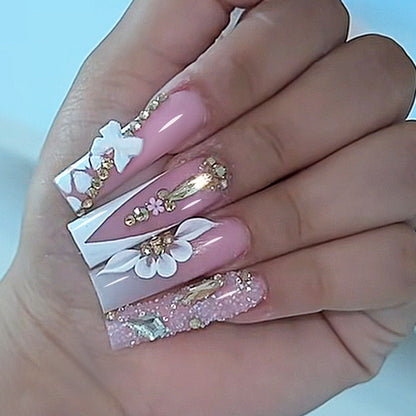 Decorative Artificial Nail Set with Floral and Gem Accents Acalora