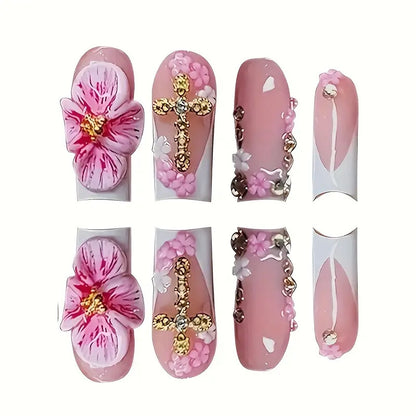 Floral Decorated Press-On Nail Art Acalora