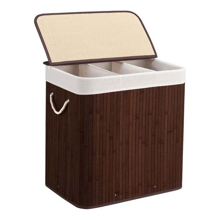 Bamboo Laundry Sorting Bin with Various Compartments Acalora
