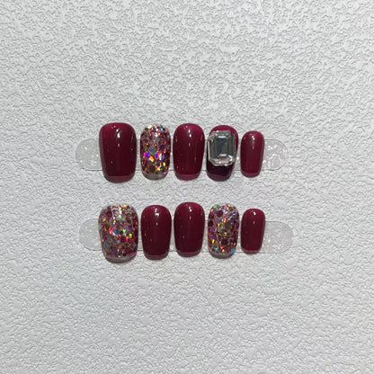 Elegant Press-On Nail Art Set with Gemstone Accents Acalora