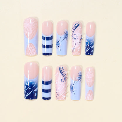 Artistic Nail Design Set with Ocean-Inspired Accents Acalora