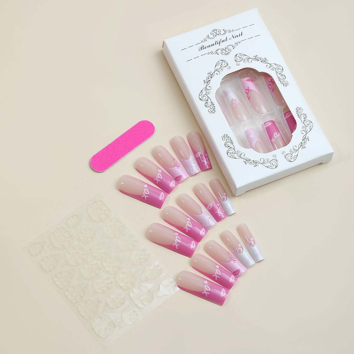 Artistic Press-On Nails Set with Elegant Gradient Design Acalora