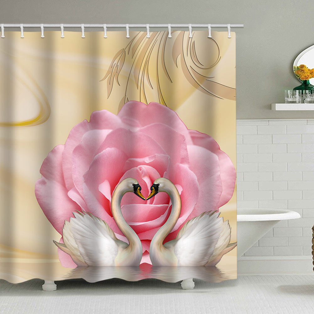 Romantic Floral Swan Shower Curtain