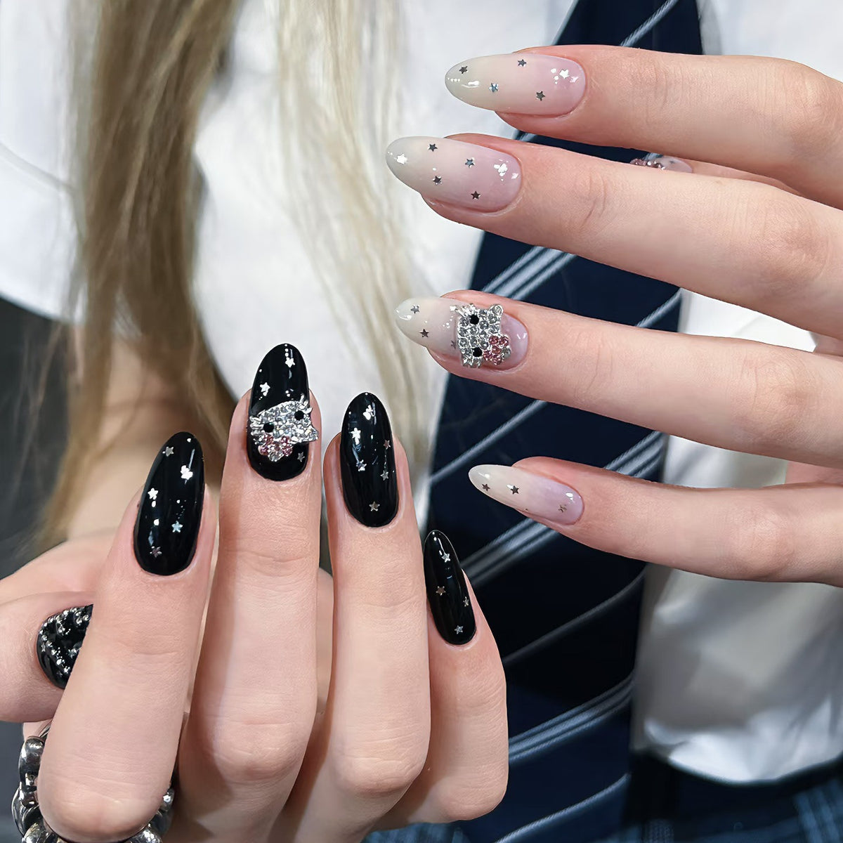 Elegant Starry Night Art Press-On Nail Set Acalora
