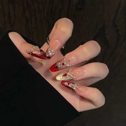 Decorative Stiletto Press-On Nail Set with Gemstone Accents Acalora