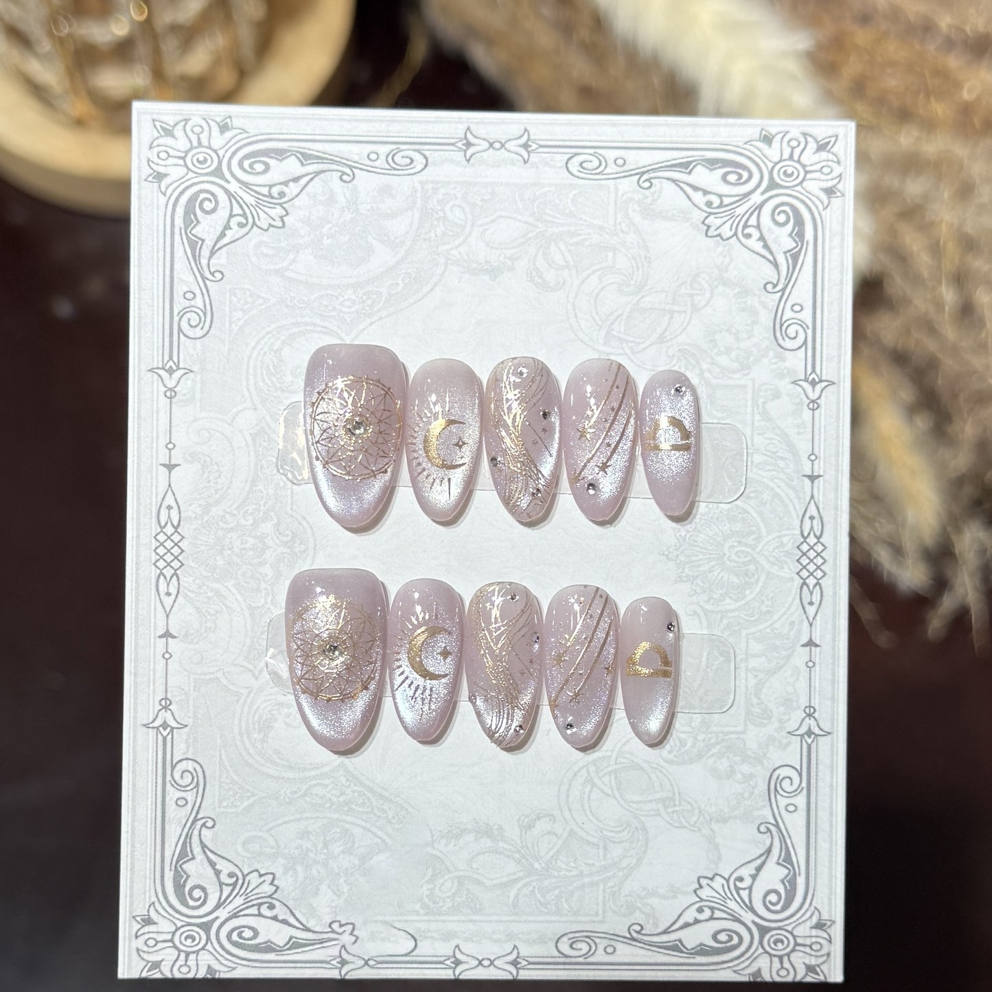 Decorative Press-On Nail Set with Celestial Accents Acalora