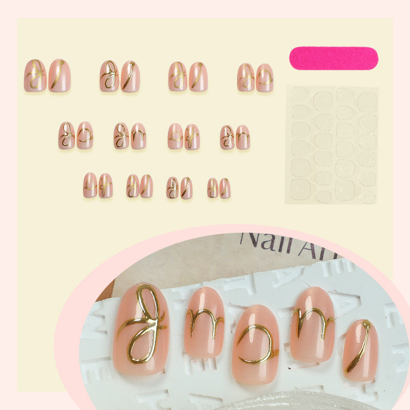 Elegant Press-On Nail Art Set with Stylish Gold Accents Acalora