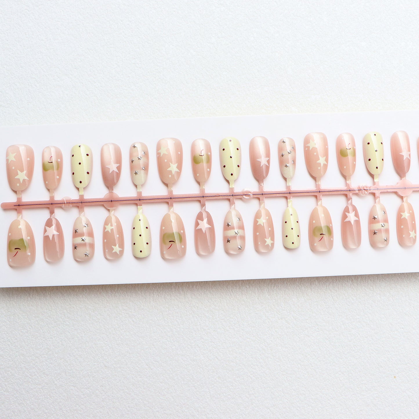 Decorative Press-On Nail Set with Star and Dot Design Acalora