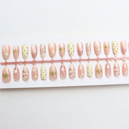 Decorative Press-On Nail Set with Star and Dot Design Acalora