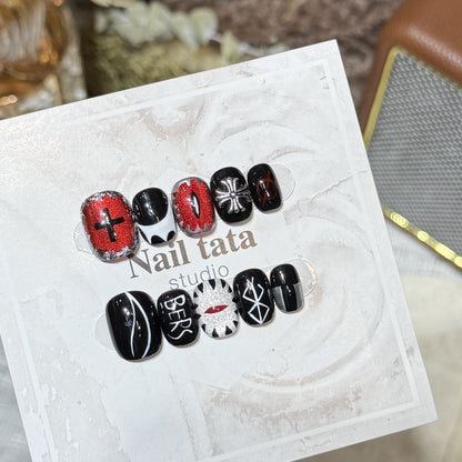 Artistic Black Themed Press-On Nail Set Acalora