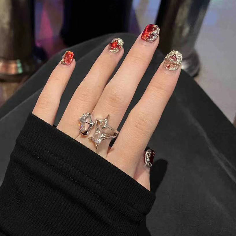 Glamorous Press-On Nail Set with Rhinestone Accents Acalora