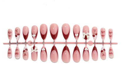 Decorative Press-On Nail Set with Charming Cherry and Bow Designs Acalora