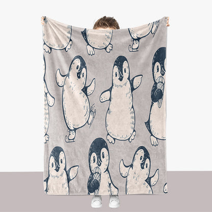 Penguin-Themed Plush Throw Blanket