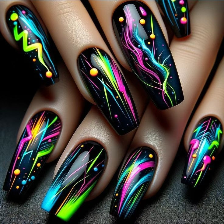 Neon Glow-In-The-Dark Nail Art Acalora