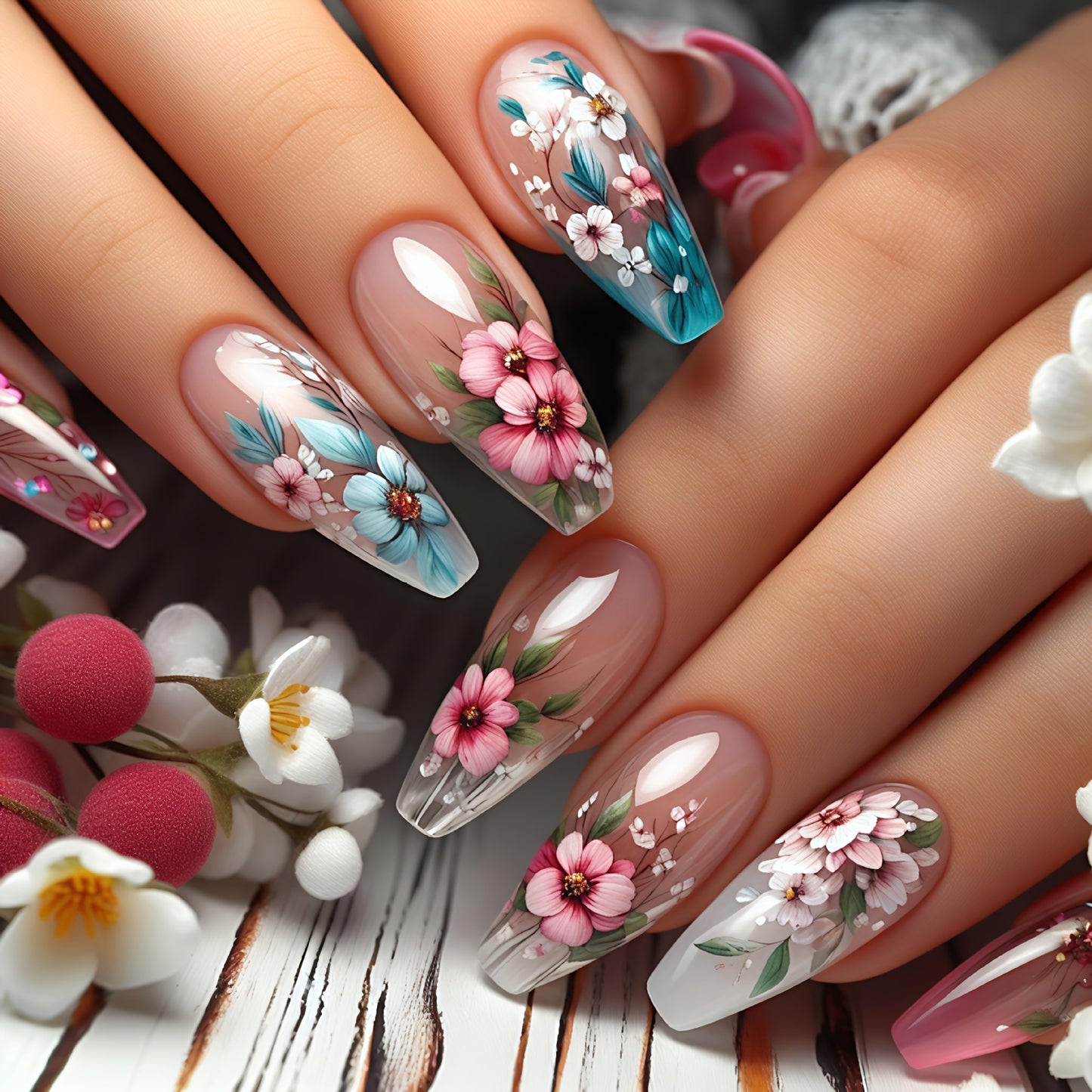 Floral Gel Nail Art Design Acalora