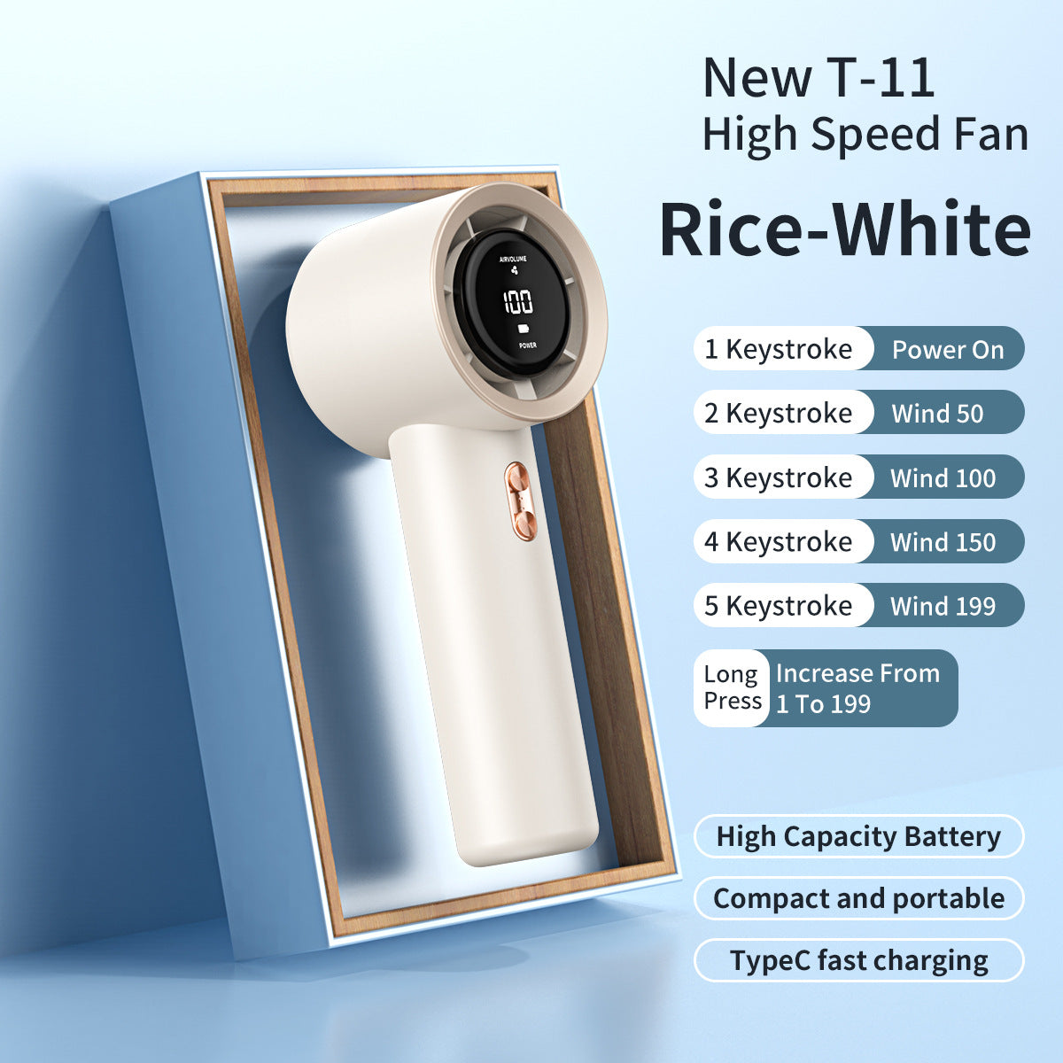 Unisex nan cordless portable high-speed handheld fan with digital display and USB-C fast charging Brehn