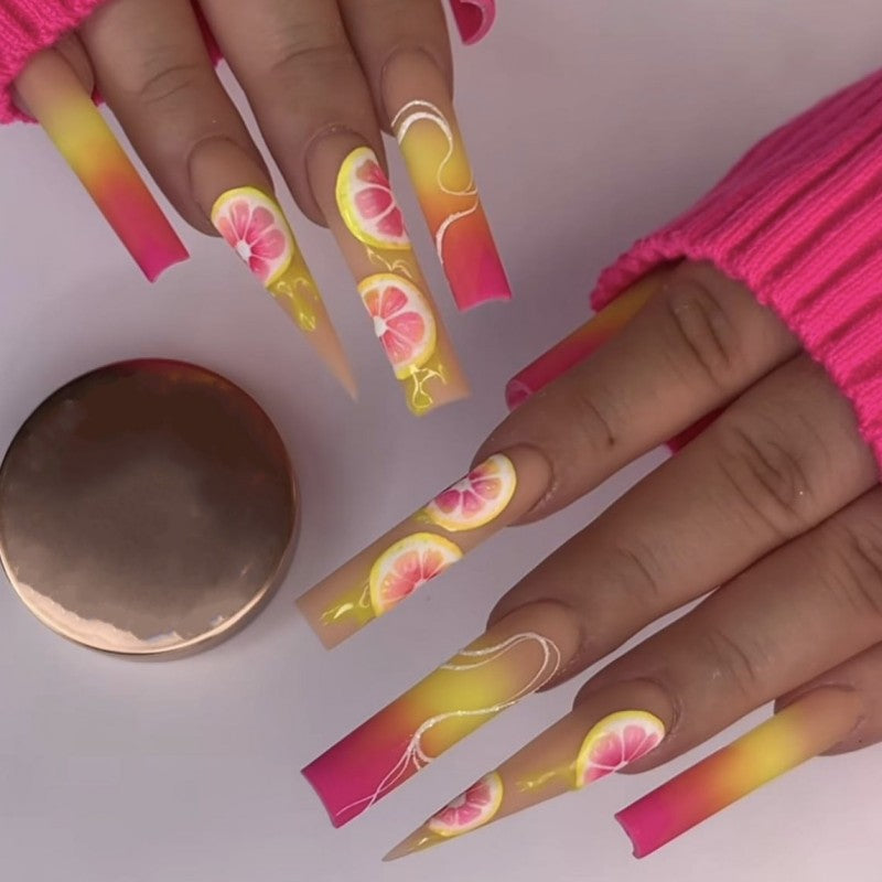 Artificial Nails Set with Tropical Hibiscus Pattern Acalora