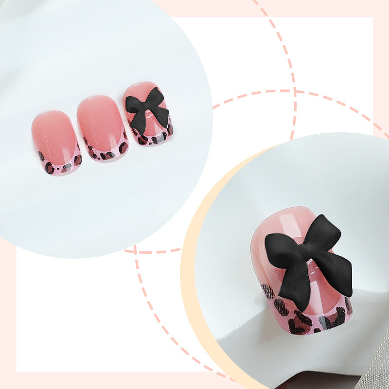 Decorative Press-On Nail Art Set with Unique Bow and Leopard Accents Acalora