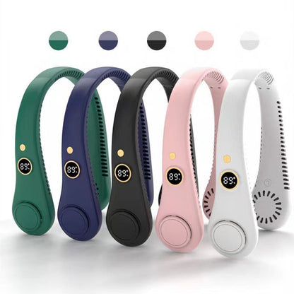 Cooling, portable neck fan with hands-free operation, adjustable speed levels, and silent brushless motors Brehn