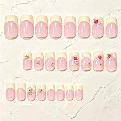 Tropical Shell and Flower Press-On Nail Art Acalora