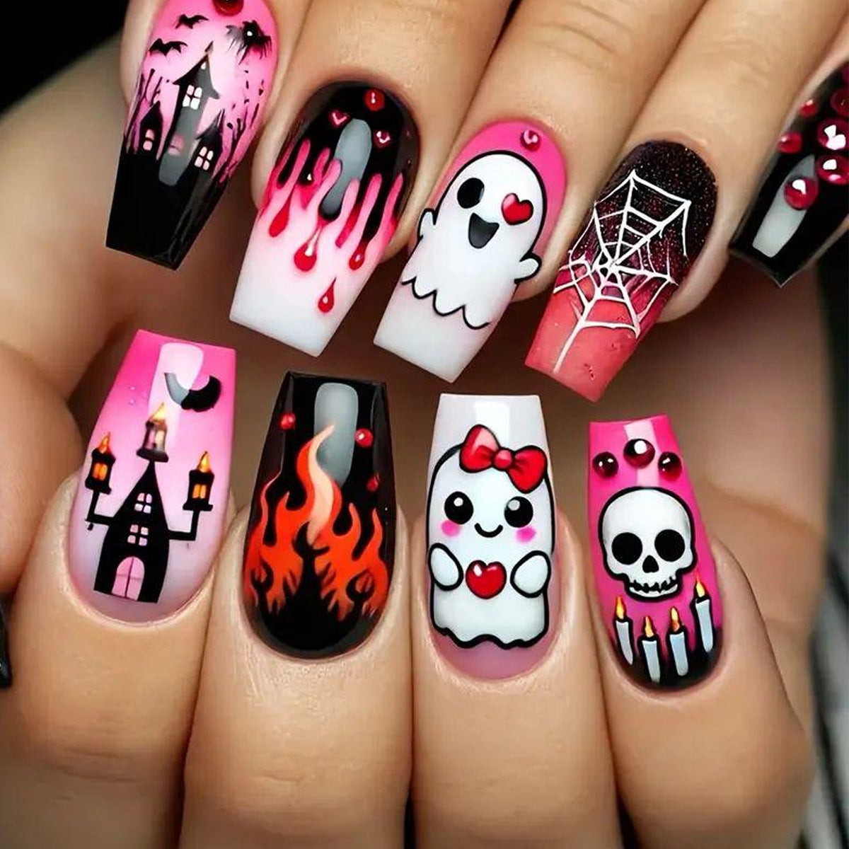 Halloween Nail Art Set with Creative Designs and Sparkling Details Acalora