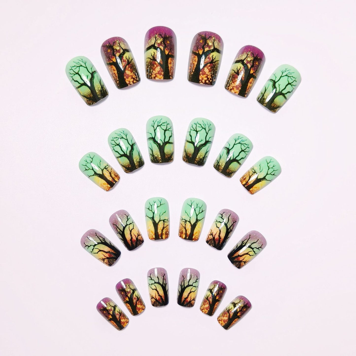 Artistic Ombre Tree-Themed Nail Art Acalora