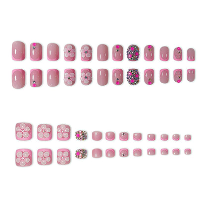 Floral Artistry Press-On Nails with Gemstone Accents Acalora