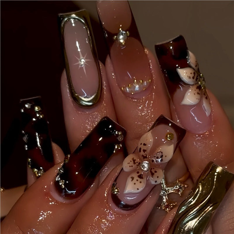 3D Floral and Gemstone Press-On Nail Set Acalora