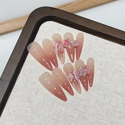 Elegant Floral Stiletto Press-On Nail Set Acalora
