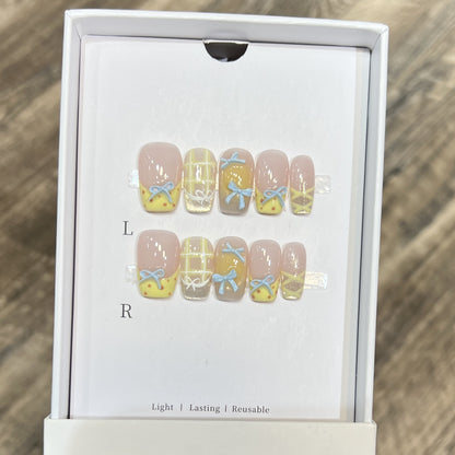 Decorative Press-On Nail Art Set with Charming Bow and Pattern Designs Acalora