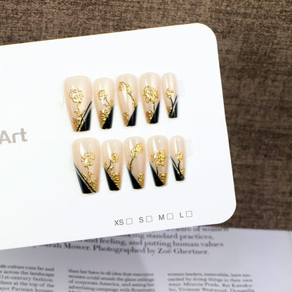 Decorative Press-On Nail Art Set with Elegant Floral Design Acalora