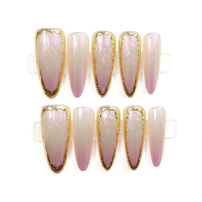 Luxury Press-On Nail Set with Elegant Metallic Edges Acalora