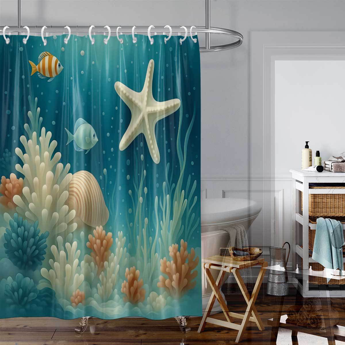 Coastal-Inspired Artistic Shower Curtain