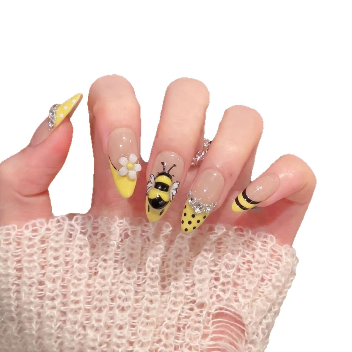Artistic Bee-Themed Press-On Nail Set Acalora