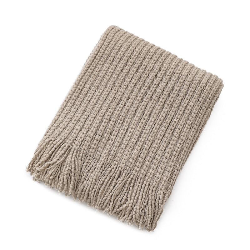 Textured Fringe Knit Throw Blanket