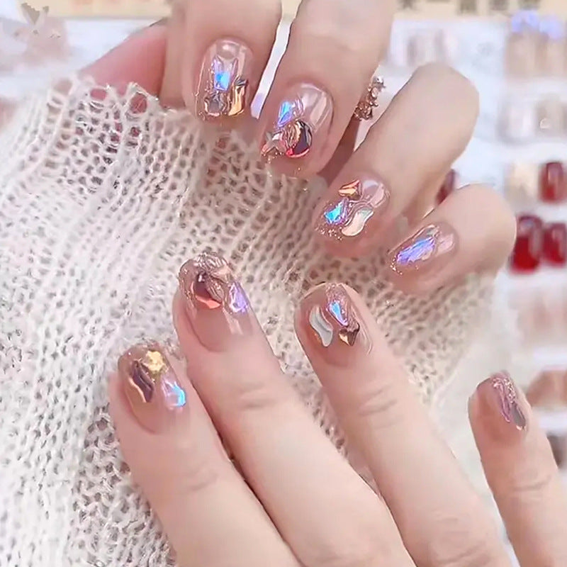 High-quality artificial nail set with glitter and holographic accents Acalora