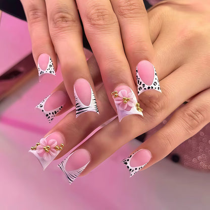 Premium Decorative 3D Press-On Nails with Floral and Animal Print Accents Acalora