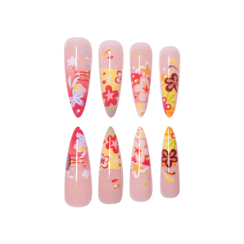 Artistic Floral Stiletto Press-On Nails Acalora
