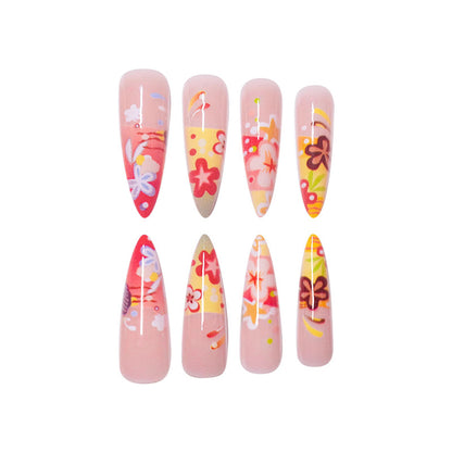 Artistic Floral Stiletto Press-On Nails Acalora