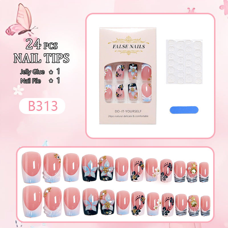 Artificial nails in creative floral design with glitter accents Acalora