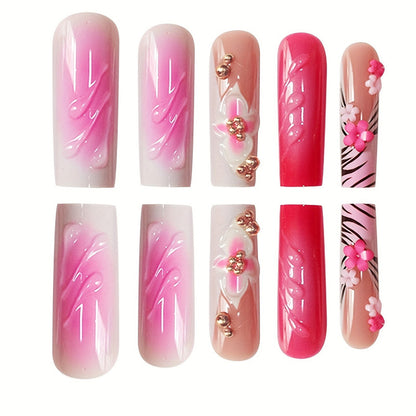 Decorative Floral Press-On Nail Extensions Acalora