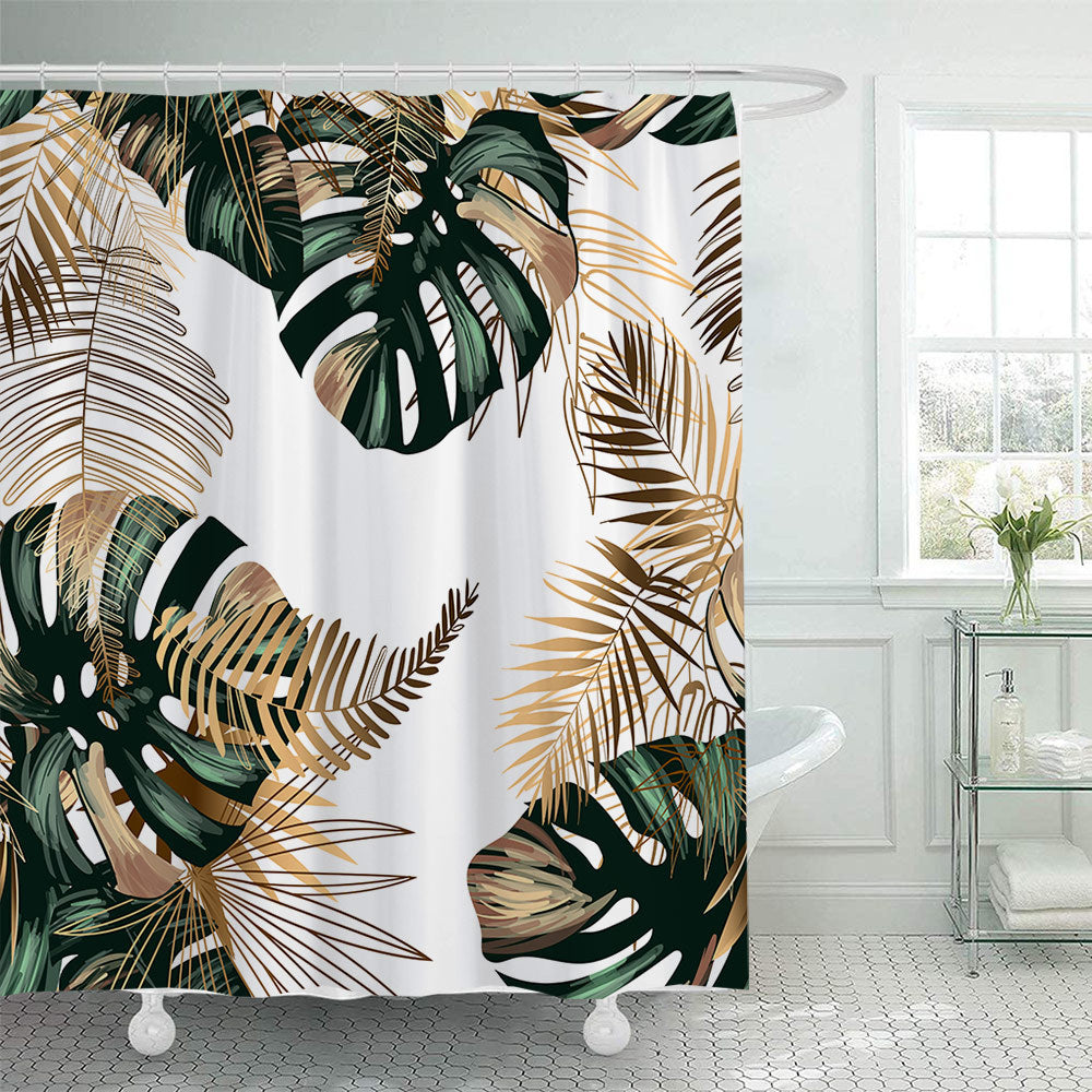 Tropical Leaf Print Shower Curtain