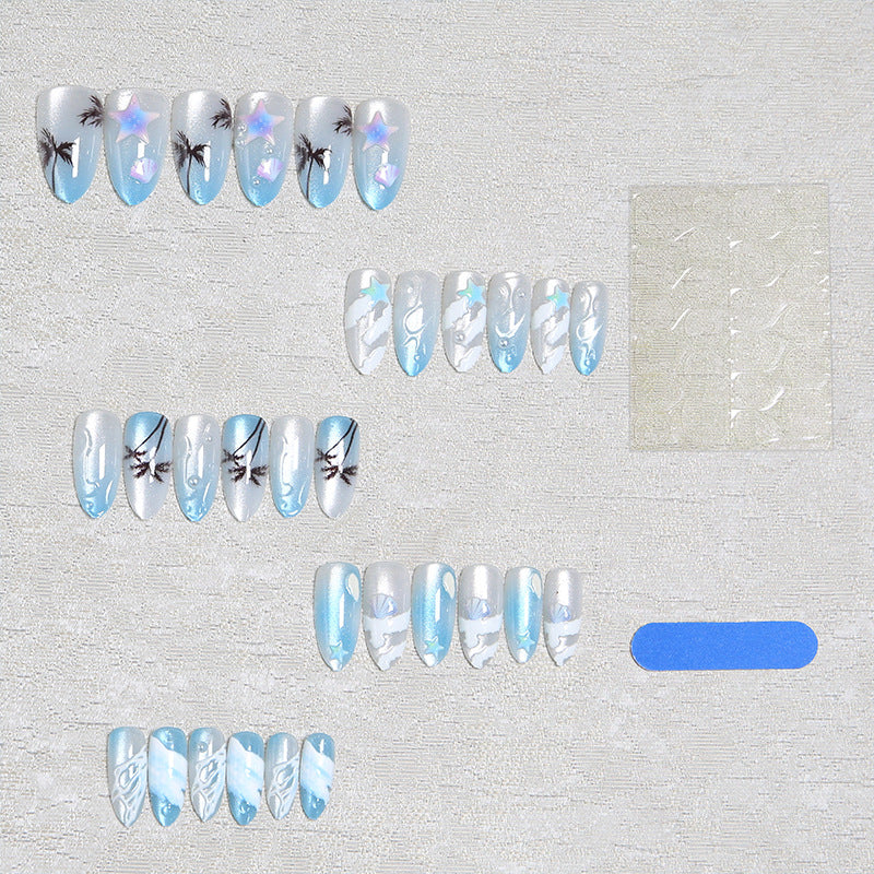 Acrylic nail set with elegant water and marine motifs Acalora