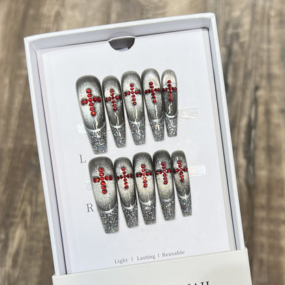 Luxury Glitter Press-On Nail Set with Crystal Accents Acalora