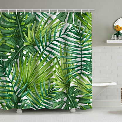 Tropical Leaf Print Shower Curtain