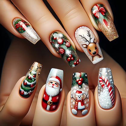 Festive Themed Acrylic Press-On Nail Art Set Acalora