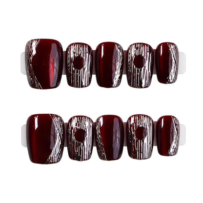 Chic Almond-Shaped Press-On Nail Set with Elegant Silver Accents Acalora